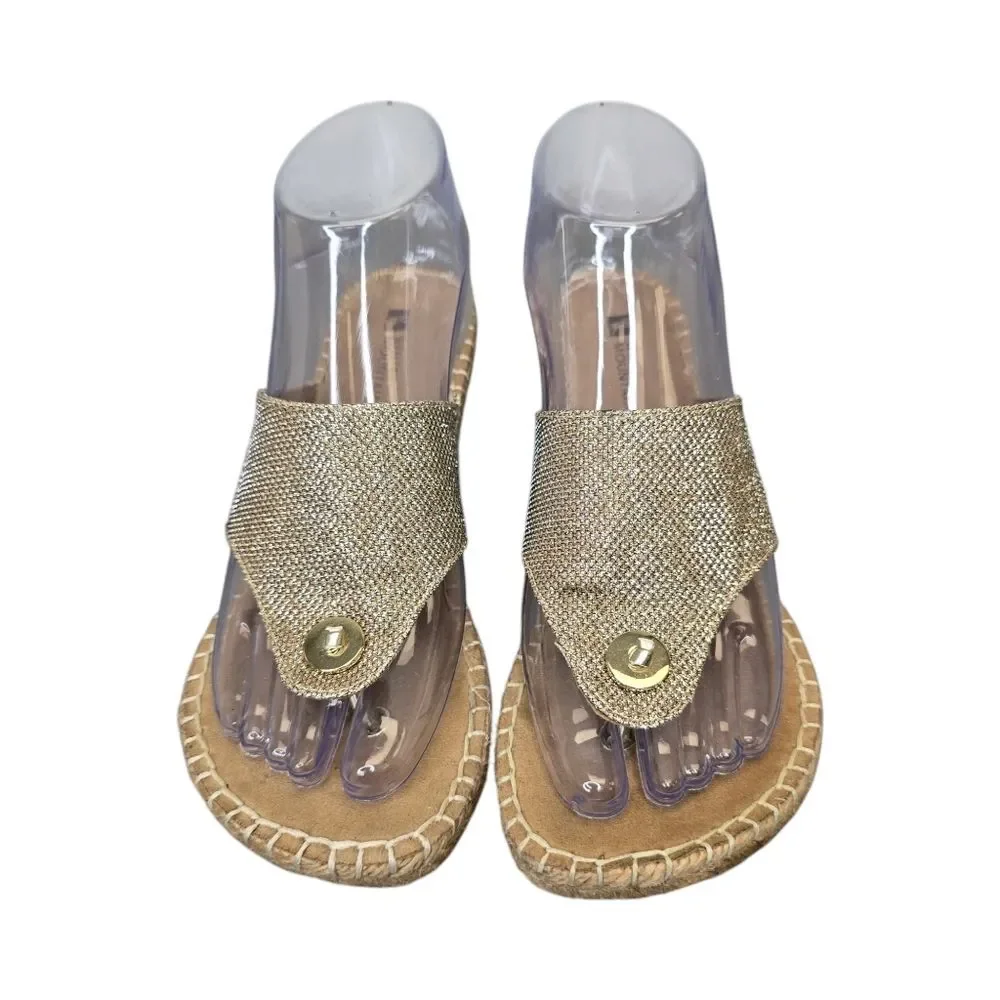 White Mountain Women's 6 Wedge Thong Jute Gold Shimmer Sandals